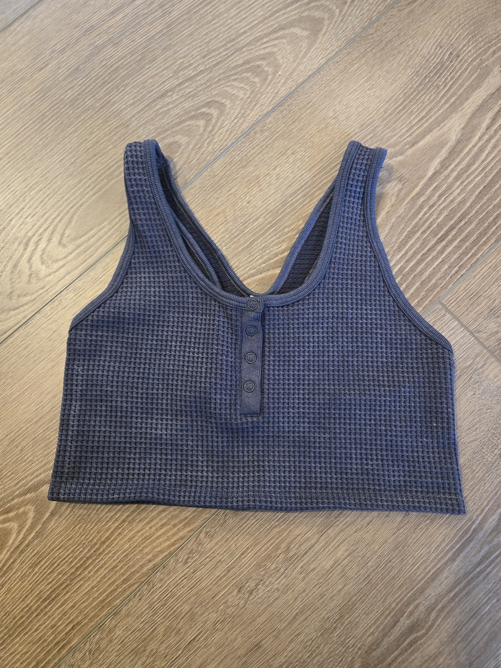 Waffle-Knit Henley Crop Tank - Navy